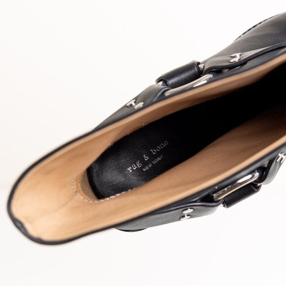 Rag and Bone Rio Western Leather Boot Black O Ring Harness Pointed Toe EU 38 - Picture 12 of 14